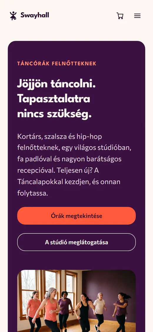 Táncstúdió webhelysablon telefonon
