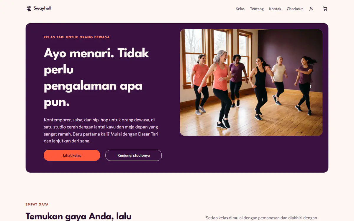 Templat situs web studio tari, di komputer