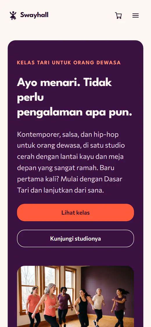 Templat situs web studio tari, di ponsel