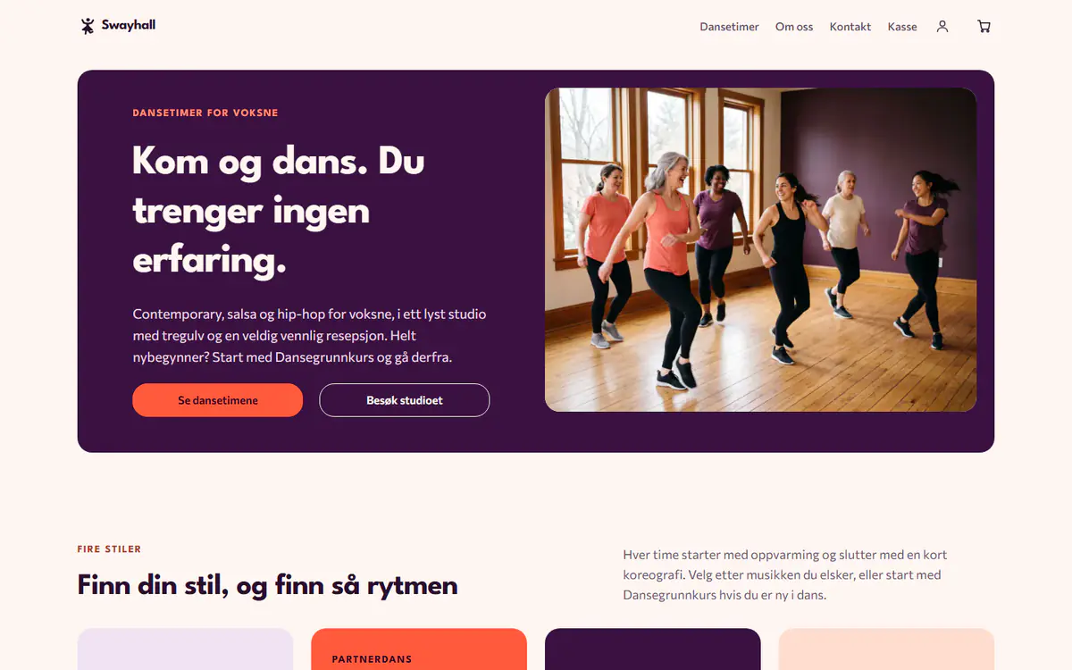 Nettstedsmal for danseskole, på datamaskin