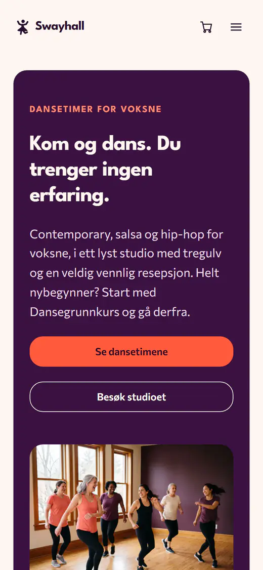 Nettstedsmal for danseskole, på telefon