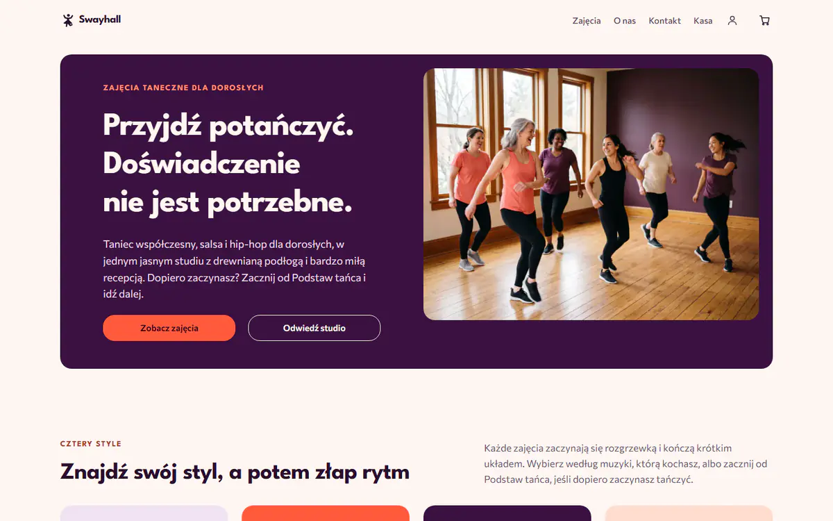 Szablon strony dla studia tańca na komputerze