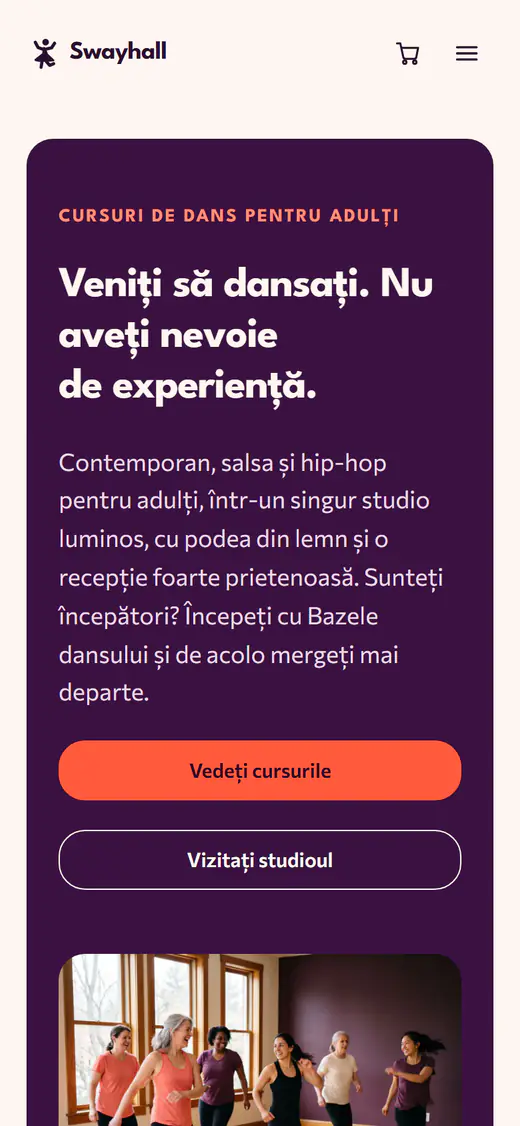 Șablon de site pentru studio de dans, pe telefon