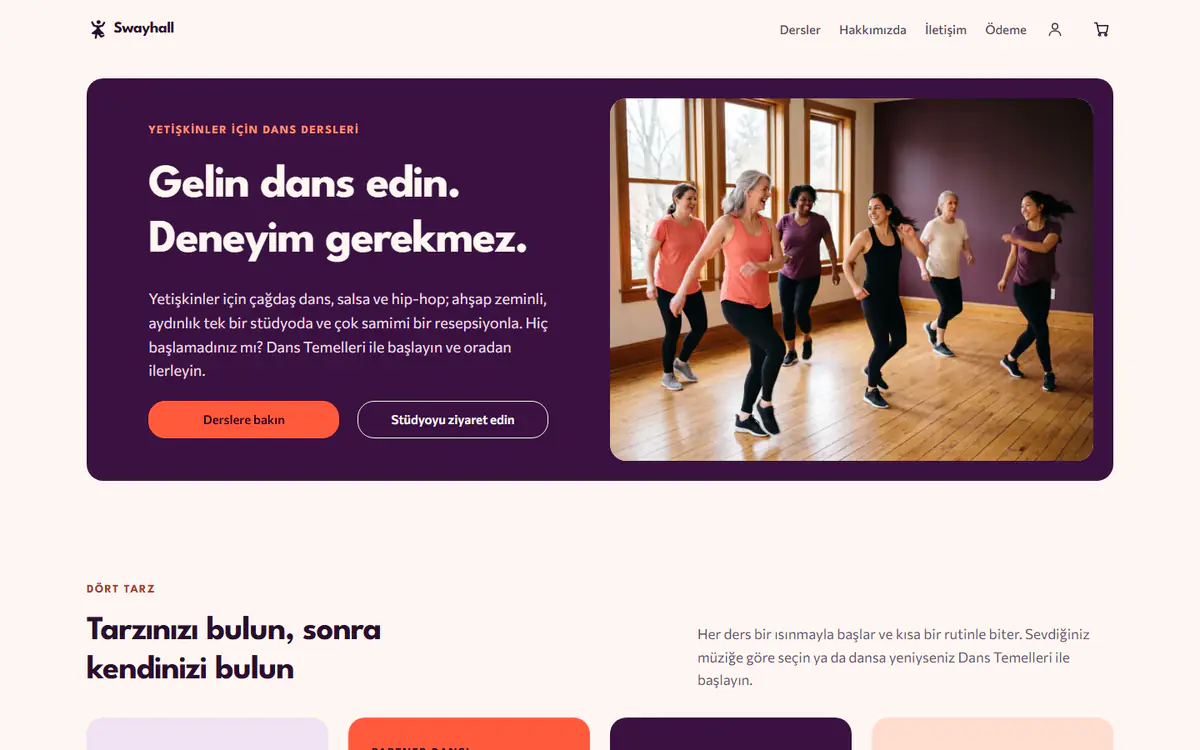 Dans stüdyosu web sitesi şablonu, bilgisayarda