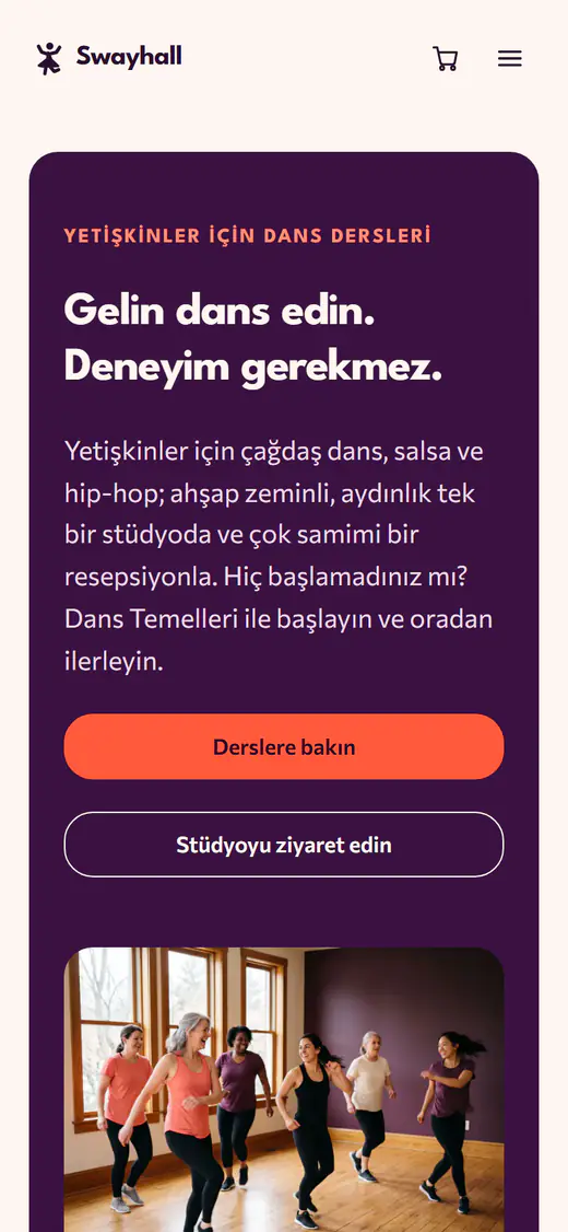 Dans stüdyosu web sitesi şablonu, telefonda