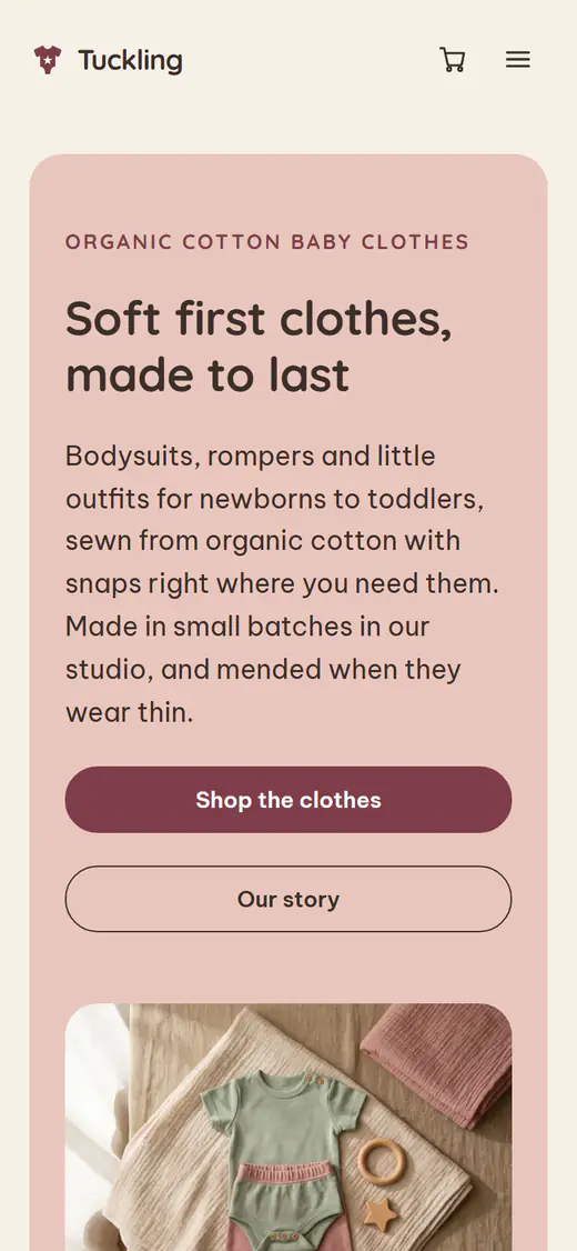 Baby and kids clothing store template, on a phone