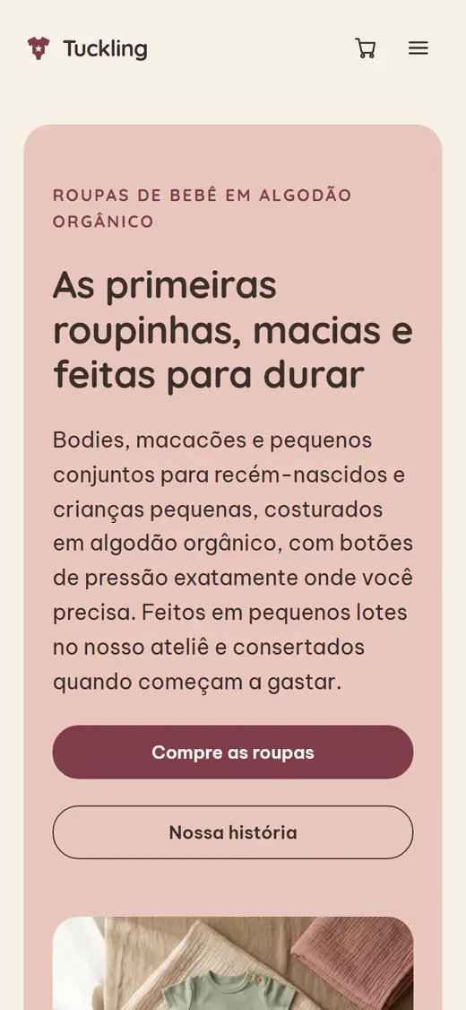 Modelo de loja de roupas para bebês e crianças, no celular