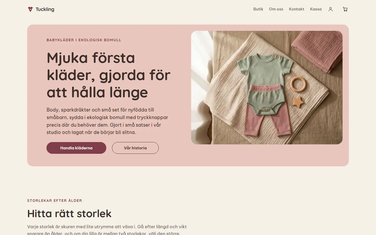 Mall för butik med baby- och barnkläder, på en dator