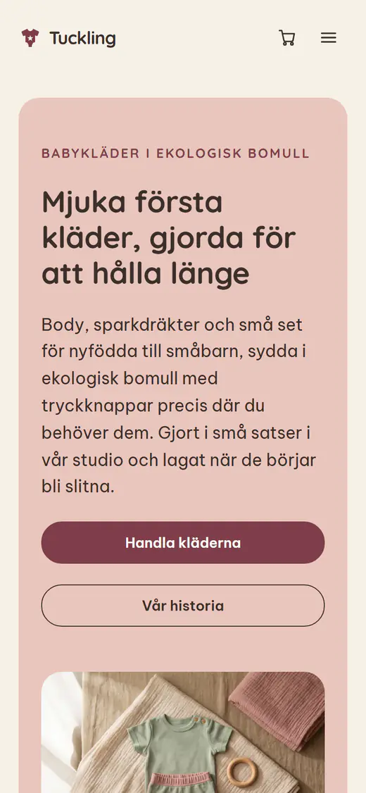 Mall för butik med baby- och barnkläder, på en telefon