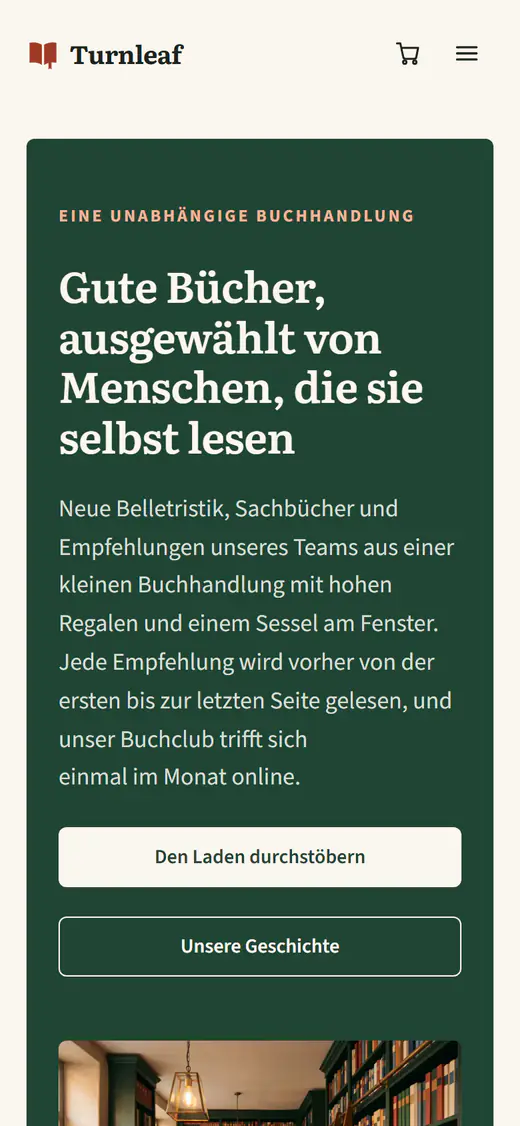 Shop-Vorlage für Buchhandlungen auf einem Smartphone