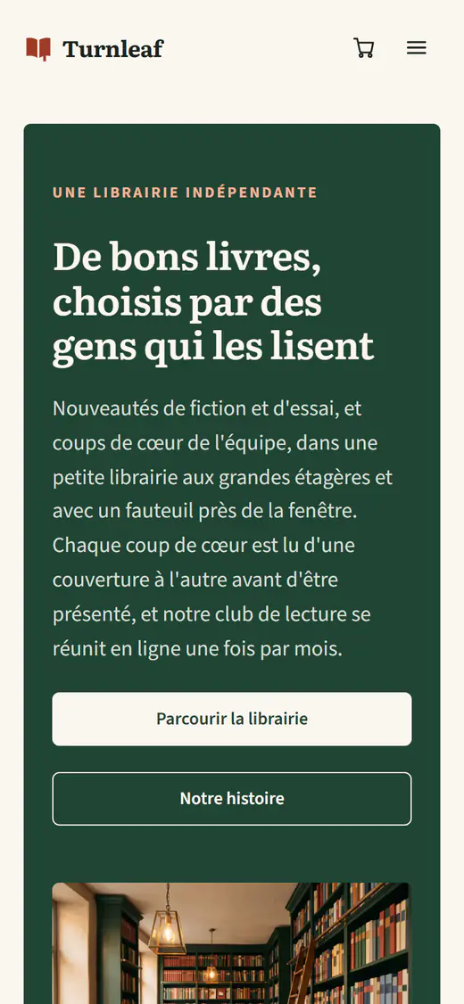 Modèle de librairie, sur téléphone
