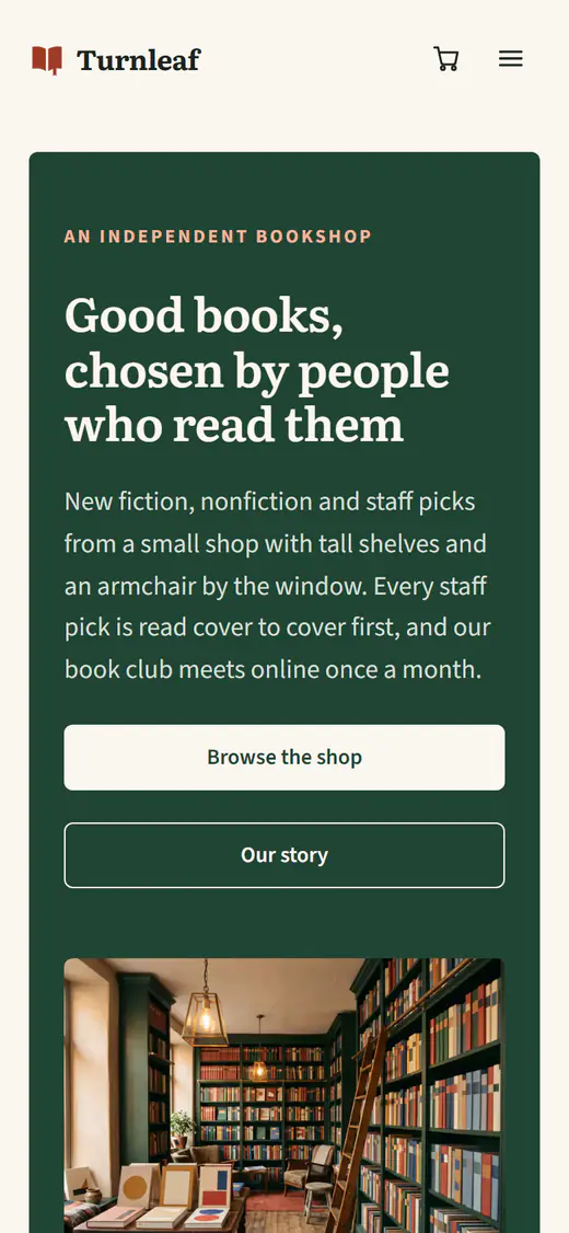 Bookstore template, on a phone