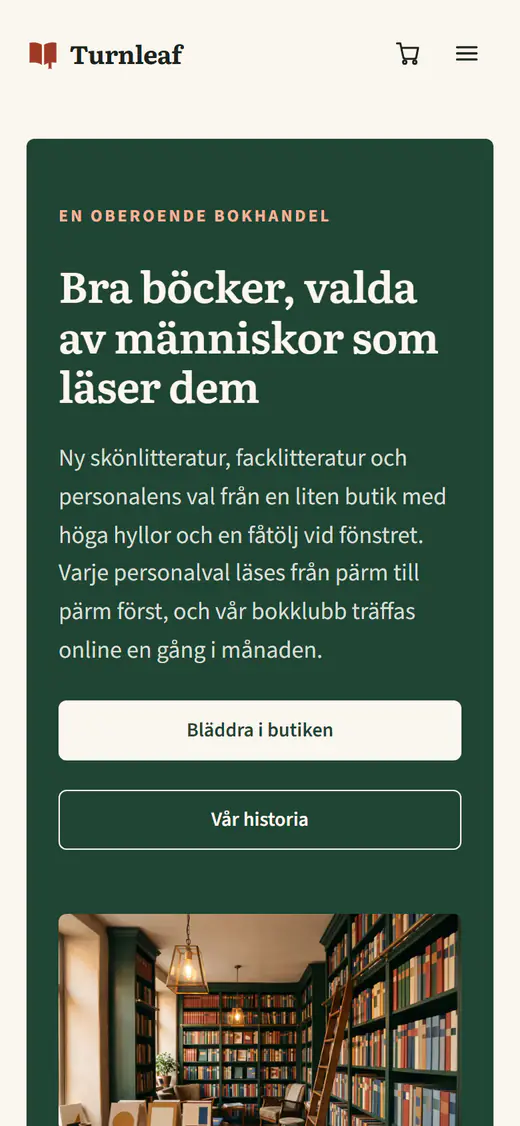 Mall för bokhandel, på en telefon