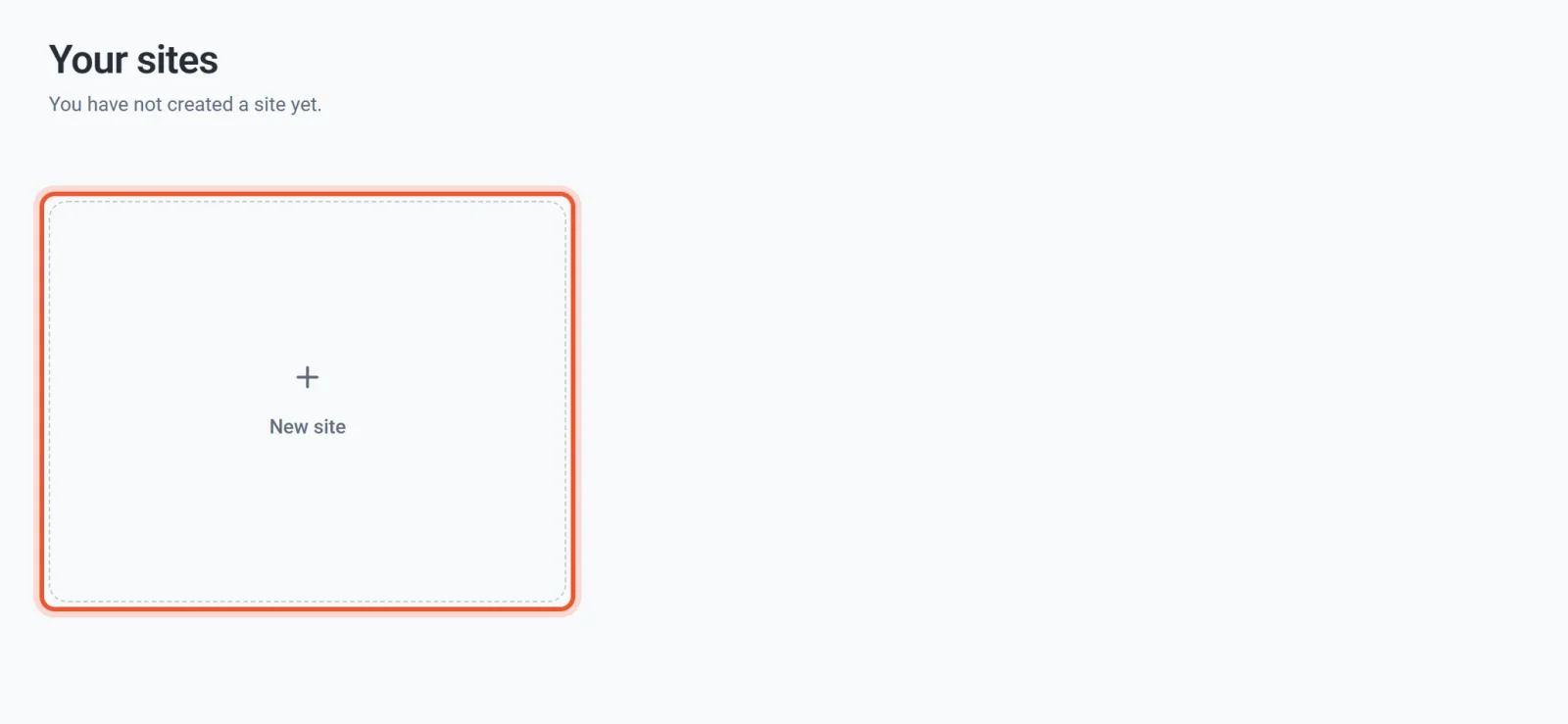 The Your sites screen before you have created a site, with the New site card highlighted