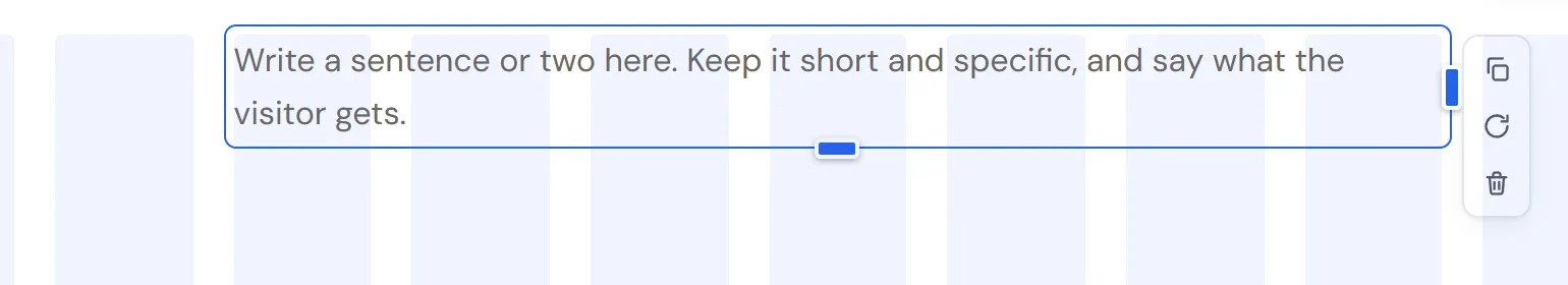 A Text block being widened by dragging its right edge, with the grid columns showing behind it