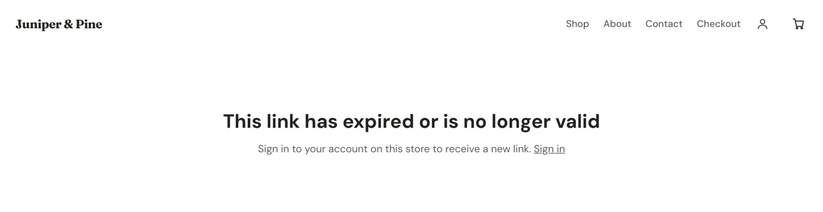 The store page a customer sees when a download link has expired: This link has expired or is no longer valid, with a Sign in link