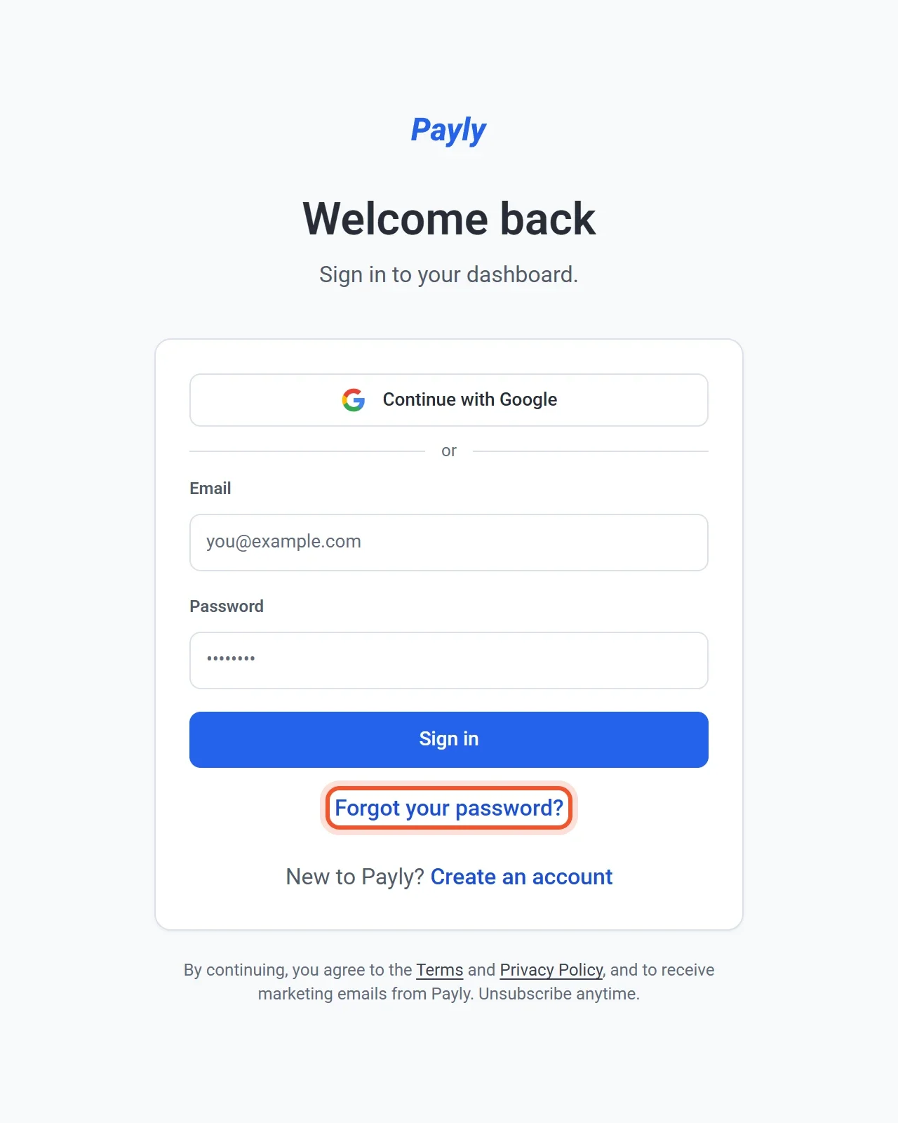 The sign-in page with the Forgot your password link highlighted under the Sign in button