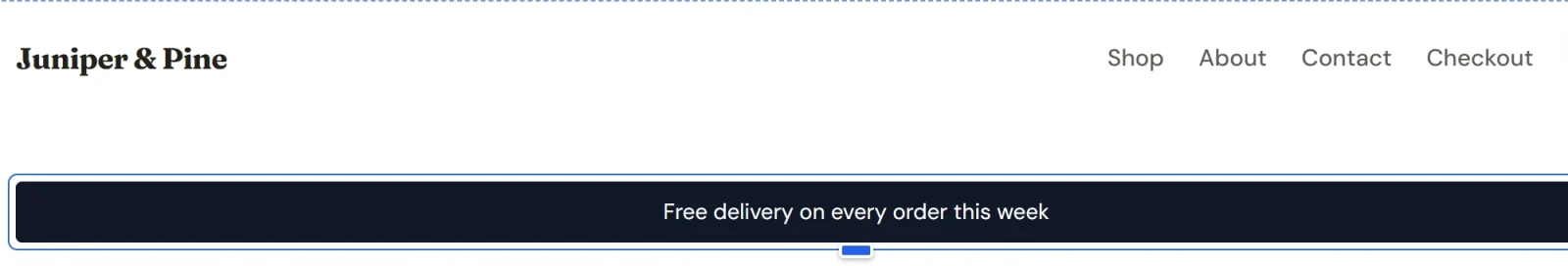 An announcement bar added to the header, as a dark bar under the menu with the text Free delivery on every order this week