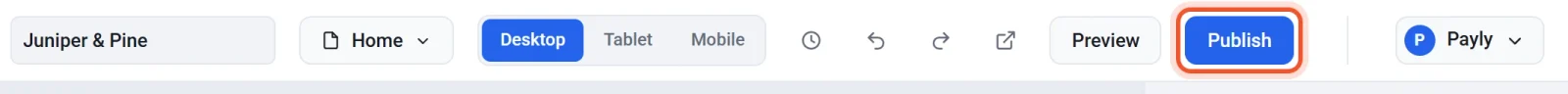 The editor's top bar with the Publish button highlighted