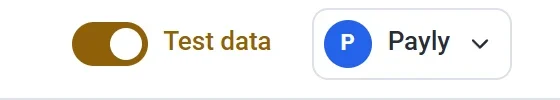 The Test data switch in the top bar of the site dashboard, turned on