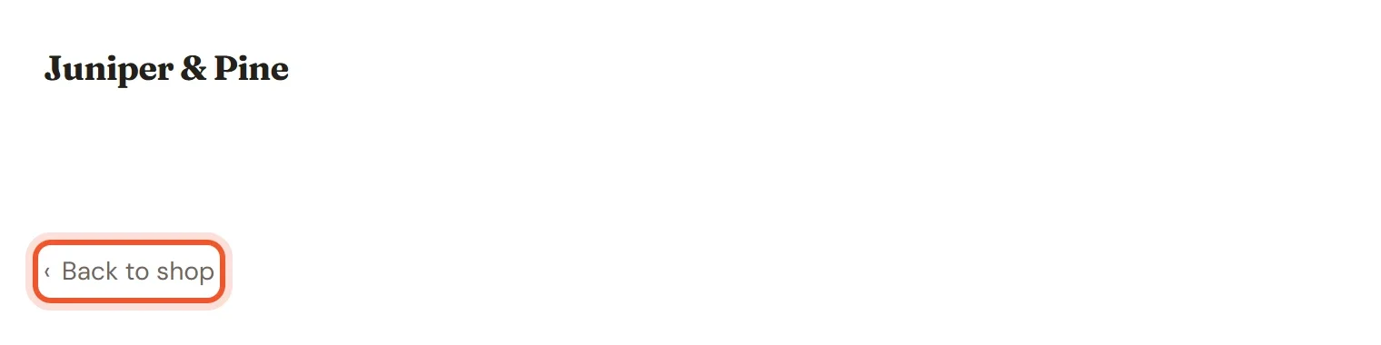 The top of a product page with the Back to shop link highlighted